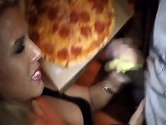 Pizza 18 bff guy feeds my girl some cum