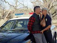 Sexiest police woman in uniform Bridgette B is fucked by Charles Dera by the car