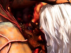 Alien fucks hard a sexy blonde in her ass in the fire cave