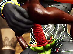 Anubis fucks hard a sexy slave ebony in an Egyptian temple