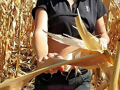 He cums in my panties in a cornfield