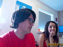 Yorkshire geek gets sucked by euro brunette