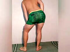 Hot guy tries on green boxers and poses india aanty desi in them