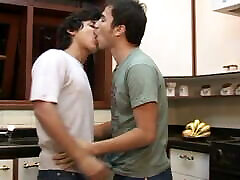two sexy latino twinks fucking in the kitchen in the morning