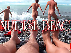 NUDIST BEACH – Nude slave clean piss sex between boss and employee at beach, naked teen couple