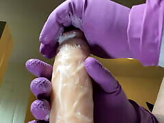 Cleaning gloves on your cock