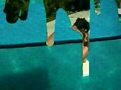 Light-eyed blonde teen with small tits getting fucked by the pool