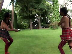 Blonde milf dressed up as Alise in Wonderland gets into an intense outdoor group role play action