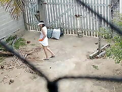 Wife working and flashing teenagesex videos on the yard. Have people across the street.