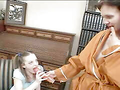 granny looks enviously at her student&039;s breasts, she wants to suck them, knead them and lick her cunt