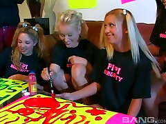 Sharon Wild joins horny babes for a cock sucking game