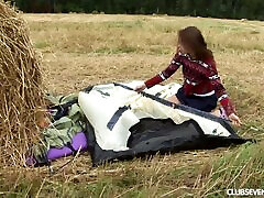 Charming countryside girl shows off big sange masturbation skills