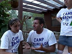 Camp counselors have a hardcore threesome in a cabin