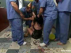 Pinup Brunette Arabelle Raphael Gangbanged by Five Interns in Hospital