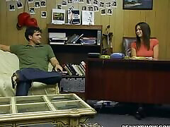 Young sexy brunette fucks doggystyle and gives blowjob