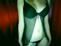 Skinny European blonde sweetheart in black askin damound on webcam