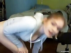 Amazing gingerhead teen cutie playing with her muffin