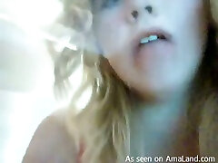 Pale skin blonde girlfriend fucking herself with a hair brush