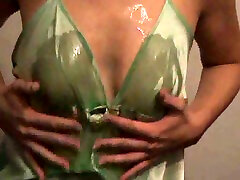 I asked my sexy sensual finger suck GF to dress up in her satin dress