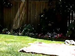 My thick BBW babe takes sunbath and masturbates at the backyard
