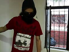 stepbrother disguises himself as a thief, enters my room and makes me suck his dick