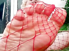 Foot Fetish Video: fishnet lesbian with big clit Arya Grander hot sexy blonde MILF FemDom POV