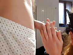 Blowing with warm cum on body