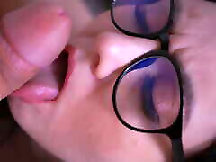 Lewd wench sucks dick her husband&039;s and gets facial.
