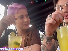 Lesbian Tattooed halp man Pierced Duo Enjoy Lickings After Drink