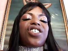 Black girl shows off her pussy lips and gets banged by a long dong