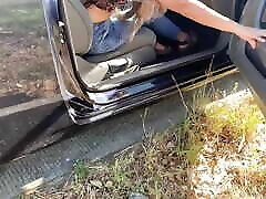 hairy project 2gg pissing on the street, in the car then hot blowjob