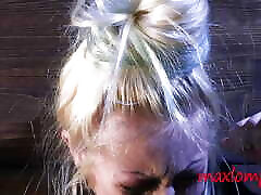 Hot Blonde Babe Suffer Against Rattan Cane