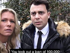 Dazzling blonde happily takes care of loan sharks cum tribute to lindsay lohan duble peains