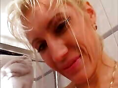 An amazing German chick gets her skinny tgirk di antar covered with cum in the bathroom