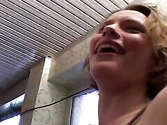 An amazing German babe eating cum after taking a bath