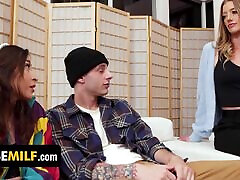 Horny Guy Free-uses His Sexy Blonde Step-mom And His Petite Slim Latina Step-sister