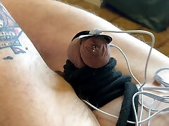 Bdsm. Dominatrix Nika Ties A Slaves Balls With A Rope Spanks His Blue Cock And Plays With Electricity