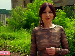 Stealth Mission. Jeny Smith enters an abandoned building naked