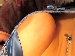 Playing with big tit and nipple in blue lingerie