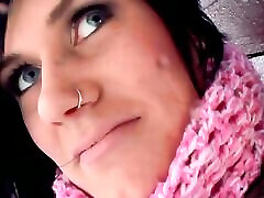 A busty dark haired slut from Germany loves fingering her pierced muff