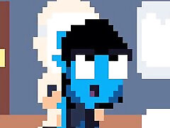 A young blue alien 14 giril sex vidio rides on a human LED mask