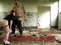 Bull cums in cuckold&039;s wife in a abandon bilding