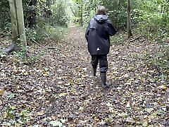 Muddy fields, rain suit in the rain