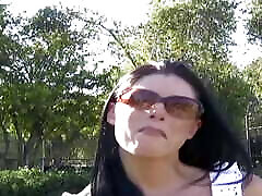 Freak pick up brunette for handjob in car
