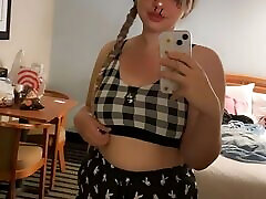 Goth girl plays with her big boobs