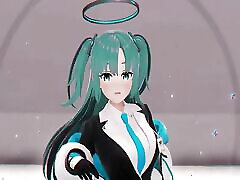 Blue Archive Yuuka Undress Dance Hentai Playboy Suit samal girl sxey 3D Clear Blue Hair Color Edit Smixix